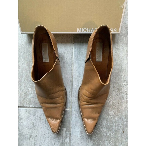 MICHAEL KORS Low Ankle Flat Brown Luggage Leather Booties Designer w/ Box 9 - Picture 5 of 11